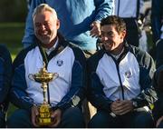 27 September 2016; Europe team captain Darren Clarke, left, and Rory McIlroy during the team photocalls at The 2016 Ryder Cup Matches at the Hazeltine National Golf Club in Chaska, Minnesota, USA. Photo by Ramsey Cardy/Sportsfile