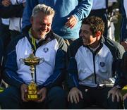 27 September 2016; Europe team captain Darren Clarke, left, and Rory McIlroy during the team photocalls at The 2016 Ryder Cup Matches at the Hazeltine National Golf Club in Chaska, Minnesota, USA. Photo by Ramsey Cardy/Sportsfile