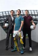 27 September 2016; At the launch of Aviva’s sponsorship of the FAI Junior Cup for the 2016/2017 season are, from left, former Republic of Ireland international Kevin Kilbane, Adam McGuirk of Sheriff Youth Club, holders of the FAI Junior Cup and Brian Gartland of Dundalk FC. This is Aviva’s 5th year sponsoring the FAI Junior Cup, the largest amateur football competition in Europe with over 600 teams beginning on the #RoadToAviva this weekend. Aviva’s sponsorship ensures the Final will be played at the Aviva Stadium next May while they have also launched the “Put Your Name on It” campaign which encourages clubs to put their name on the competition in different ways to be in with a chance to secure unique prizes for their clubs including High Performance Training Sessions and Training & Match Video Analysis. For more information log on to www.aviva.ie/faijuniorcup #RoadToAviva. Aviva Stadium in Dublin. Photo by Brendan Moran/Sportsfile