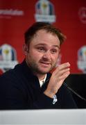 27 September 2016; Andy Sullivan of Europe during a press conference after the team photocalls at The 2016 Ryder Cup Matches at the Hazeltine National Golf Club in Chaska, Minnesota, USA. Photo by Ramsey Cardy/Sportsfile