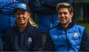 27 September 2016; Nine time Wimbledon tennis champion Martina Navratilova, left, with One Direction singer Niall Horan before their round of the Celebrity Matches at The 2016 Ryder Cup Matches at the Hazeltine National Golf Club in Chaska, Minnesota, USA. Photo by Ramsey Cardy/Sportsfile