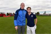 27 September 2016; Former Ireland and Munster rugby captain Paul O'Connell, left, with One Direction singer Niall Horan before their round of the Celebrity Matches at The 2016 Ryder Cup Matches at the Hazeltine National Golf Club in Chaska, Minnesota, USA. Photo by Ramsey Cardy/Sportsfile