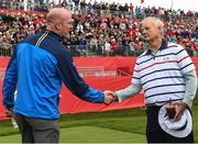 27 September 2016; Former Ireland and Munster rugby captain Paul O'Connell, left, with shakes hands with actor Bill Murray before their round of the Celebrity Matches at The 2016 Ryder Cup Matches at the Hazeltine National Golf Club in Chaska, Minnesota, USA. Photo by Ramsey Cardy/Sportsfile