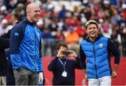 27 September 2016; Former Ireland and Munster rugby captain Paul O'Connell and One Direction singer Niall Horan on the 1st tee box before their round of the Celebrity Matches at The 2016 Ryder Cup Matches at the Hazeltine National Golf Club in Chaska, Minnesota, USA. Photo by Ramsey Cardy/Sportsfile