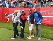 27 September 2016; On the 1st tee box, from left, actor Bill Murray, singer Huey Lewis, One Direction singer Niall Horan and former Ireland and Munster rugby captain Paul O'Connell before their round of the Celebrity Matches at The 2016 Ryder Cup Matches at the Hazeltine National Golf Club in Chaska, Minnesota, USA. Photo by Ramsey Cardy/Sportsfile