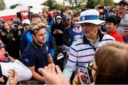 27 September 2016; Singer Niall Horan, left, of Europe and Actor Bill Murray of USA during the Celebrity Matches at The 2016 Ryder Cup Matches at the Hazeltine National Golf Club in Chaska, Minnesota, USA. Photo by Ramsey Cardy/Sportsfile