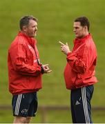 28 September 2016; Munster head coach Anthony Foley, left, and director of rugby Rassie Erasmus in conversation during Munster Rugby Squad Training at University of Limerick in Limerick. Photo by Diarmuid Greene/Sportsfile