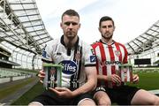 28 September 2016; It’s time to make your mark as EA SPORTS™ celebrates the launch of FIFA 17 in Ireland with the exclusive creation of SSE Airtricity League covers. Pictured at the announcement was  Ciarán Kilduff (Dundalk FC) and Aaron Barry (Derry City). Photo by David Maher/Sportsfile