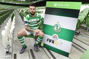 28 September 2016; Brandon Miele, Shamrock Rovers, pictured with his FIFA 17 SSE Airtricity League Club Pack. Featuring the individual club crest of all 12 Premier Division teams, Irish fans from across the country can show their support and download this special sleeve for free when the game launches this #FIFA17THURSDAY.  Photo by David Maher/Sportsfile
