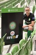 28 September 2016; Dylan Connolly, Bray Wanderers, pictured with his FIFA 17 SSE Airtricity League Club Pack. Featuring the individual club crest of all 12 Premier Division teams, Irish fans from across the country can show their support and download this special sleeve for free when the game launches this #FIFA17THURSDAY.  Photo by David Maher/Sportsfile