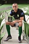 28 September 2016; Dylan Connolly, Bray Wanderers, pictured with his FIFA 17 SSE Airtricity League Club Pack. Featuring the individual club crest of all 12 Premier Division teams, Irish fans from across the country can show their support and download this special sleeve for free when the game launches this #FIFA17THURSDAY.  Photo by David Maher/Sportsfile