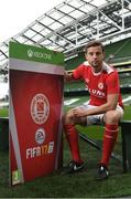 28 September 2016; Ger O'Brien, St.Patrick's Athletic, pictured with his FIFA 17 SSE Airtricity League Club Pack. Featuring the individual club crest of all 12 Premier Division teams, Irish fans from across the country can show their support and download this special sleeve for free when the game launches this #FIFA17THURSDAY.  Photo by David Maher/Sportsfile