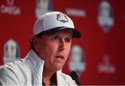 28 September 2016; Phil Mickelson of USA during a press conference ahead of The 2016 Ryder Cup Matches at the Hazeltine National Golf Club in Chaska, Minnesota, USA.