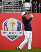 28 September 2016; Rickie Fowler of USA tees off on the first hole during a practice round ahead of The 2016 Ryder Cup Matches at the Hazeltine National Golf Club in Chaska, Minnesota, USA. Photo by Ramsey Cardy/Sportsfile
