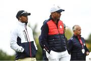 28 September 2016; USA vice-captain Tiger Woods and Matt Kuchar on the 10th hole during a practice round ahead of The 2016 Ryder Cup Matches at the Hazeltine National Golf Club in Chaska, Minnesota, USA. Photo by Ramsey Cardy/Sportsfile