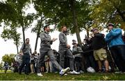 28 September 2016; Rory McIlroy and Chris Wood (R) of Europe make their way to the 13th tee box during a practice round ahead of The 2016 Ryder Cup Matches at the Hazeltine National Golf Club in Chaska, Minnesota, USA.