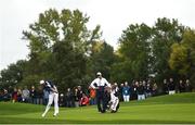 28 September 2016; Dustin Johnson of USA plays a shot on the 11th hole during a practice round ahead of The 2016 Ryder Cup Matches at the Hazeltine National Golf Club in Chaska, Minnesota, USA.