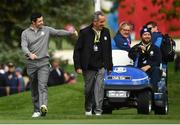 28 September 2016; Europe vice-captain Sam Torrance, centre, with Rory McIlroy of Europe during a practice round ahead of The 2016 Ryder Cup Matches at the Hazeltine National Golf Club in Chaska, Minnesota, USA.