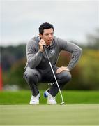 28 September 2016; Rory McIlroy of Europe on the 18th green during a practice round ahead of The 2016 Ryder Cup Matches at the Hazeltine National Golf Club in Chaska, Minnesota, USA. Photo by Ramsey Cardy/Sportsfile