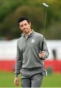 28 September 2016; Rory McIlroy of Europe waves to supporters on the 18th green during a practice round ahead of The 2016 Ryder Cup Matches at the Hazeltine National Golf Club in Chaska, Minnesota, USA. Photo by Ramsey Cardy/Sportsfile