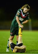 28 September 2016; Saoirse Noonan of Cork City WFC helps Beth Carroll of Kilkenny United WFC to stretch out cramp during the Continental Tyres Women's National League match between Kilkenny United WFC and Cork City WFC at The Watershed in Kilkenny. Photo by Seb Daly/Sportsfile