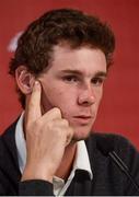 29 September 2016; Thomas Pieters of Europe during a press conference ahead of The 2016 Ryder Cup Matches at the Hazeltine National Golf Club in Chaska, Minnesota, USA. Photo by Ramsey Cardy/Sportsfile