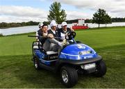 29 September 2016; Rory McIlroy, left, Henrik Stenson and Europe vice-captain Thomas Bjørn, right, make their way to the seventh hole during a practice session ahead of The 2016 Ryder Cup Matches at the Hazeltine National Golf Club in Chaska, Minnesota, USA. Photo by Ramsey Cardy/Sportsfile