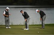 29 September 2016; Andy Sullivan, left, Rory McIlroy and Henrik Stenson of Europe practice on the seventh green during a practice session ahead of The 2016 Ryder Cup Matches at the Hazeltine National Golf Club in Chaska, Minnesota, USA. Photo by Ramsey Cardy/Sportsfile