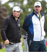 29 September 2016; Europe vice-captains Padraig Harrington, left, and Thomas Bjørn during a practice session ahead of The 2016 Ryder Cup Matches at the Hazeltine National Golf Club in Chaska, Minnesota, USA. Photo by Ramsey Cardy/Sportsfile