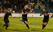 29 September 2016; Ciaran Kilduff, centre, of Dundalk celebrates after scoring his side's first  goal with teammates Daryl Horgan, left, and Robbie Benson during the UEFA Europa League Group D match between Dundalk and Maccabi Tel Aviv at Tallaght Stadium in Tallaght, Co. Dublin.  Photo by David Maher/Sportsfile
