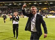 29 September 2016; Dundalk manager Stephen Kenny celebrates at the end of the UEFA Europa League Group D match between Dundalk and Maccabi Tel Aviv at Tallaght Stadium in Tallaght, Co. Dublin.  Photo by David Maher/Sportsfile
