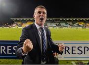 29 September 2016; Dundalk manager Stephen Kenny celebrates after the UEFA Europa League Group D match between Dundalk and Maccabi Tel Aviv at Tallaght Stadium in Tallaght, Co. Dublin.  Photo by Eóin Noonan/Sportsfile