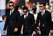 29 September 2016; Martin Kaymer, left, Rory McIlroy and Thomas Pieters of Europe for the opening ceremony ahead of The 2016 Ryder Cup Matches at the Hazeltine National Golf Club in Chaska, Minnesota, USA Photo by Ramsey Cardy/Sportsfile