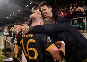 29 September 2016; Ciaran Kilduff of Dundalk celebrates with supporters after the UEFA Europa League Group D match between Dundalk and Maccabi Tel Aviv at Tallaght Stadium in Tallaght, Co. Dublin.  Photo by Eóin Noonan/Sportsfile
