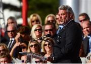 29 September 2016; Europe team captain Darren Clarke speaking during the opening ceremony ahead of The 2016 Ryder Cup Matches at the Hazeltine National Golf Club in Chaska, Minnesota, USA Photo by Ramsey Cardy/Sportsfile