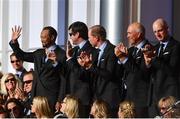 29 September 2016; The USA vice captains, from left, Tiger Woods, Bubba Watson, Steve Stricker, Tom Lehman and Jum Furyk are introduced during the opening ceremony ahead of The 2016 Ryder Cup Matches at the Hazeltine National Golf Club in Chaska, Minnesota, USA Photo by Ramsey Cardy/Sportsfile