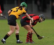 6 February 2011; Ursula Jacob, Oulart-the-Ballagh, in action against Nicola Lawless, Killimor. All-Ireland Senior Camogie Club Championship Semi-Final, Killimor v Oulart-the-Ballagh, Duggan Park, Ballinasloe, Co. Galway. Picture credit: Brian Lawless / SPORTSFILE