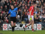6 February 2011; Noel O'Leary, Cork, is ordered off the pitch by referee Michael Duffy, Sligo, after receiving a red card. Allianz Football League Division 1 Round 1, Kerry v Cork, Austin Stack Park, Tralee, Co. Kerry. Picture credit: Stephen McCarthy / SPORTSFILE