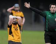 6 February 2011; Martina Conroy, Killimor, scorer of the winning point, celebrates as referee Karl O'Brien blows the final whistle. All-Ireland Senior Camogie Club Championship Semi-Final, Killimor v Oulart-the-Ballagh, Duggan Park, Ballinasloe, Co. Galway. Picture credit: Brian Lawless / SPORTSFILE