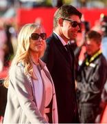 29 September 2016; Caroline, left, and Padraig Harrington, vice captain of Europe, during the opening ceremony ahead of The 2016 Ryder Cup Matches at the Hazeltine National Golf Club in Chaska, Minnesota, USA Photo by Ramsey Cardy/Sportsfile