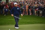 30 September 2016; Supporters watch Andy Sullivan of Europe putting on the first green during the morning Foursomes Matches at The 2016 Ryder Cup Matches at the Hazeltine National Golf Club in Chaska, Minnesota, USA. Photo by Ramsey Cardy/Sportsfile