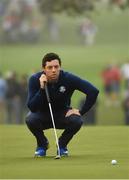 30 September 2016; Rory McIlroy of Europe lines up a putt on the second hole during the morning Foursomes Matches against Phil Mickelson and Rickie Fowler of USA at The 2016 Ryder Cup Matches at the Hazeltine National Golf Club in Chaska, Minnesota, USA. Photo by Ramsey Cardy/Sportsfile