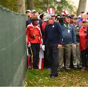 30 September 2016; Phil Mickelson of USA prepares to take their second shot on the 6th hole during the morning Foursomes Match against Rory McIlroy and Andy Sullivan of Europe at The 2016 Ryder Cup Matches at the Hazeltine National Golf Club in Chaska, Minnesota, USA. Photo by Ramsey Cardy/Sportsfile