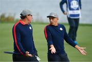 30 September 2016; Phil Mickelson, left and Rickie Fowler, right of USA in conversation during the morning Foursomes Matches against Rory McIlroy and Andy Sullivan of Europe at The 2016 Ryder Cup Matches at the Hazeltine National Golf Club in Chaska, Minnesota, USA. Photo by Ramsey Cardy/Sportsfile