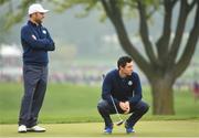 30 September 2016; Andy Sullivan and Rory McIlroy of Europe on the 9th green during the morning Foursomes Matches against Phil Mickelson and Rickie Fowler of USA at The 2016 Ryder Cup Matches at the Hazeltine National Golf Club in Chaska, Minnesota, USA. Photo by Ramsey Cardy/Sportsfile