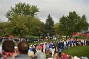 30 September 2016; Rory McIlroy of Europe tees off on the 12th hole during the morning Foursomes Matche against Phil Mickelson and Rickie Fowler of USA at The 2016 Ryder Cup Matches at the Hazeltine National Golf Club in Chaska, Minnesota, USA. Photo by Ramsey Cardy/Sportsfile