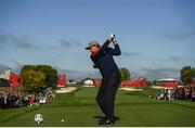 30 September 2016; Phil Mickelson of USA hits a drive from the 18th during the morning Foursomes Match against Rory McIlroy and Andy Sullivan of Europe at The 2016 Ryder Cup Matches at the Hazeltine National Golf Club in Chaska, Minnesota, USA. Photo by Ramsey Cardy/Sportsfile