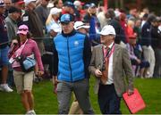 30 September 2016; JP McManus, right, and former Ireland and Munster rugby captain Paul O'Connell during the morning Foursomes Matches between Rory McIlroy and Andy Sullivan of Europe and Phil Mickelson and Rickie Fowler of USA at The 2016 Ryder Cup Matches at the Hazeltine National Golf Club in Chaska, Minnesota, USA. Photo by Ramsey Cardy/Sportsfile