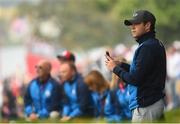 30 September 2016; Pop singer Niall Horan during the morning Foursomes Matches between Rory McIlroy and Andy Sullivan of Europe and Phil Mickelson and Rickie Fowler of USA at The 2016 Ryder Cup Matches at the Hazeltine National Golf Club in Chaska, Minnesota, USA. Photo by Ramsey Cardy/Sportsfile