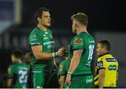 30 September 2016; Quinn Roux, left, and Finlay Bealham shake hands after the Guinness PRO12 Round 5 match between Connacht and Edinburgh Rugby at the Sportsground in Galway.  Photo by Piaras Ó Mídheach/Sportsfile